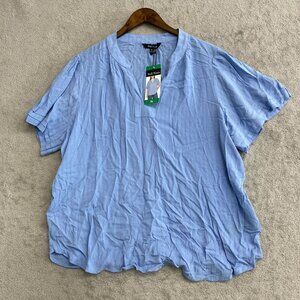 Well Worn Women's XL Lightweight Blue Viscose V neck Blouse N0936